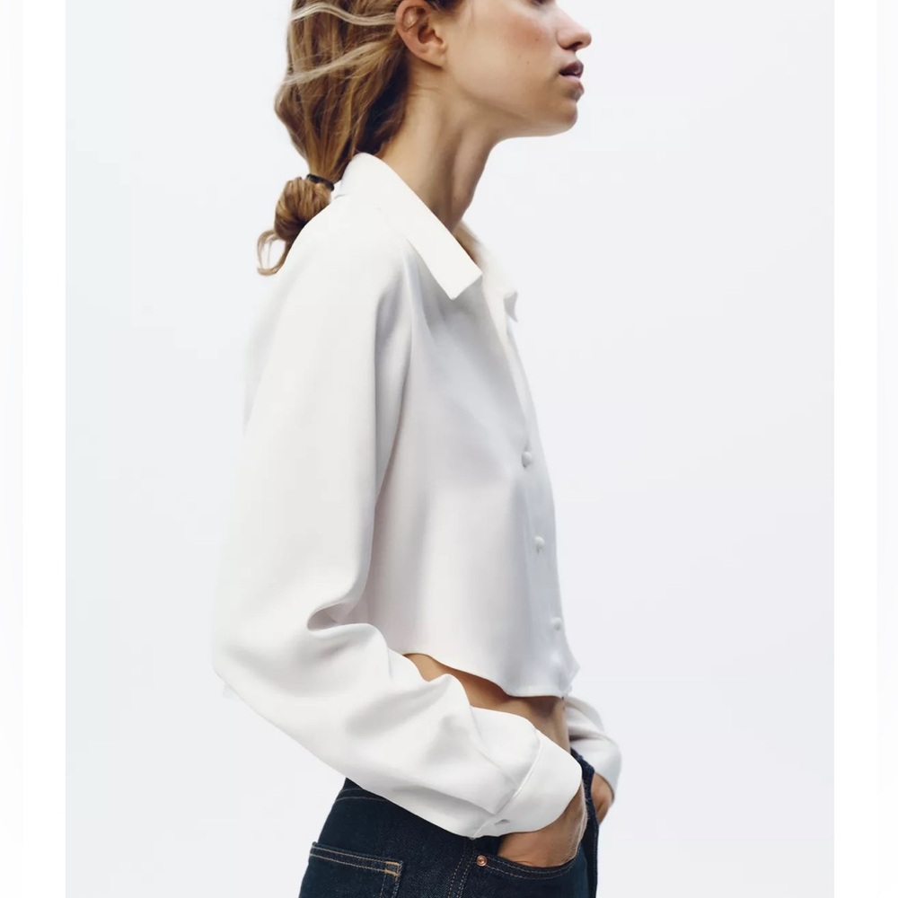 NWT Zara Satin Effect Cropped Shirt